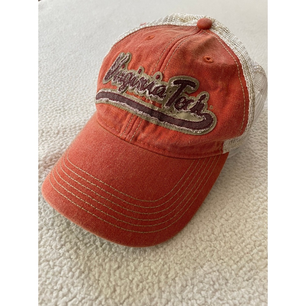 Legacy Mens Large Trucker Hat Orange Virginia Tech Distressed Mesh Snapback